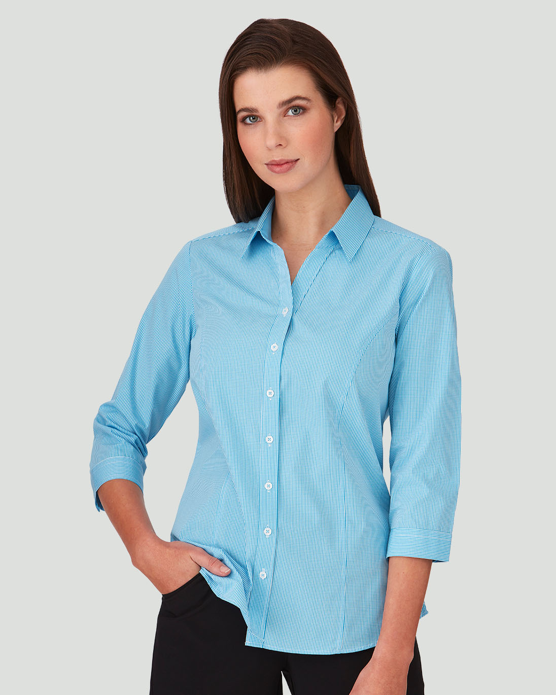 Women's Pippa Check 3/4 Sleeve Shirt - Aqua