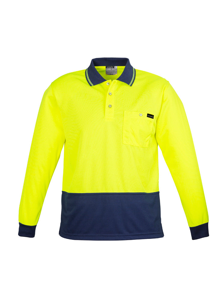 Men's Hi Vis Comfort Back Long Sleeve Polo - Yellow/Navy