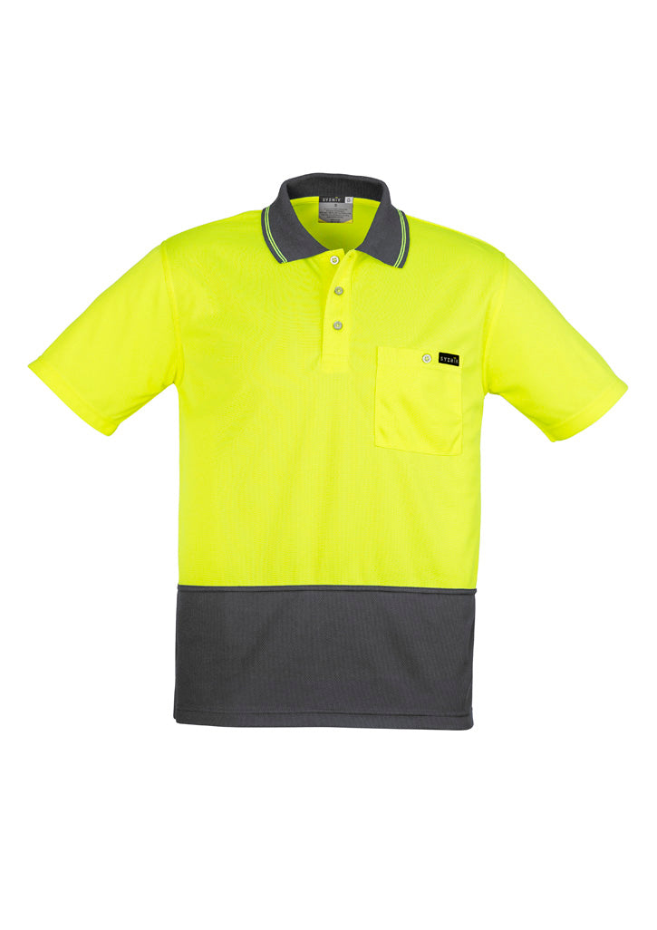 Men's Hi Vis Comfort Back Short Sleeve Polo - Yellow/Charcoal