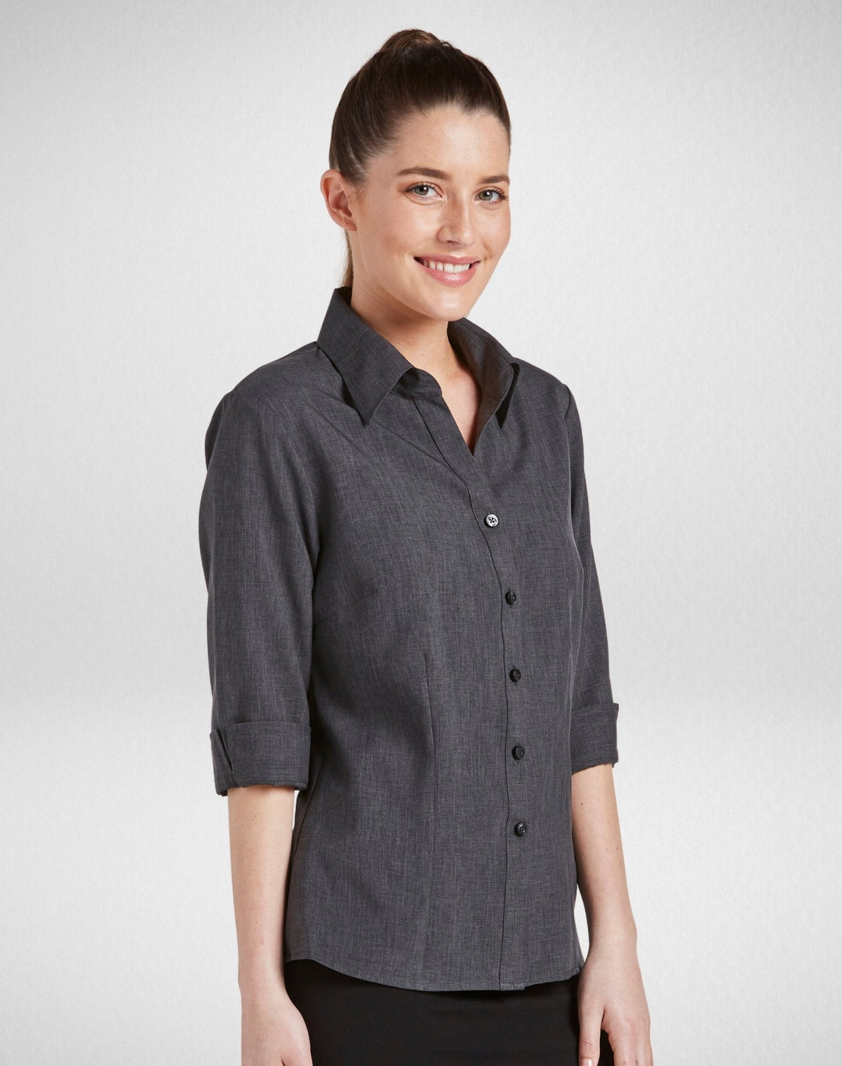 Women's Climate Smart Semi Fit 3/4 Sleeve Shirt in Charcoal