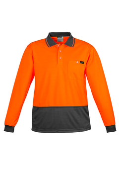 Men's Hi Vis Comfort Back Long Sleeve Polo - Orange/Charcoal