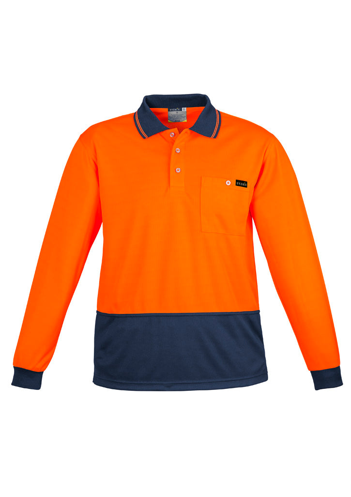Men's Hi Vis Comfort Back Long Sleeve Polo - Orange/Navy