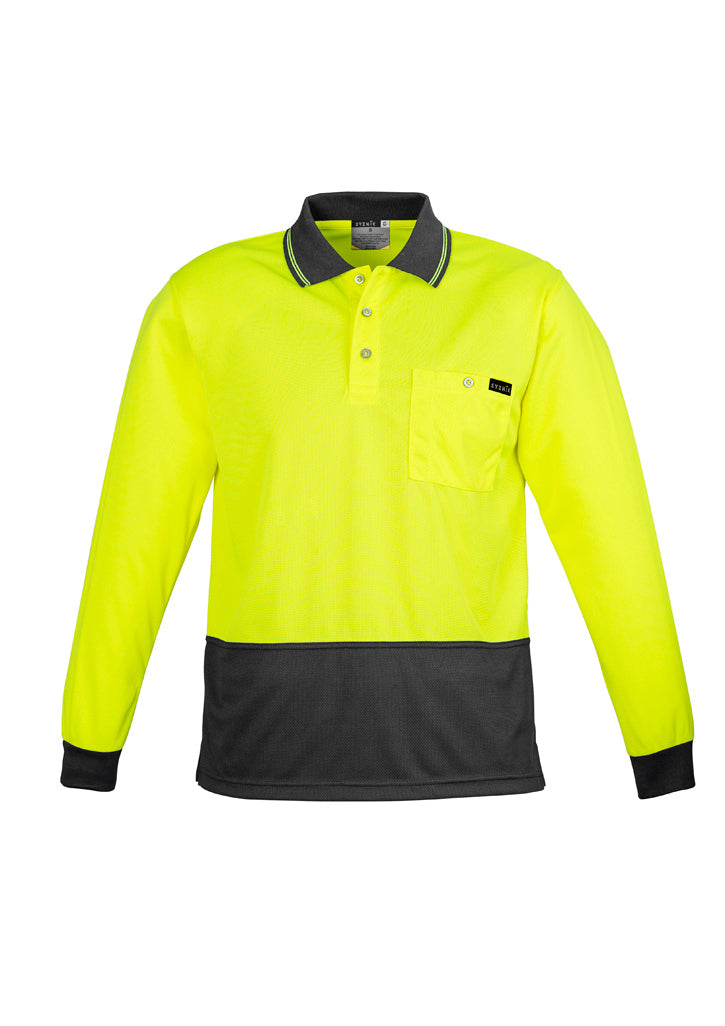 Men's Hi Vis Comfort Back Long Sleeve Polo - Yellow/Charcoal