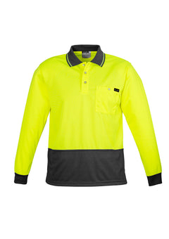 Men's Hi Vis Comfort Back Long Sleeve Polo - Yellow/Charcoal