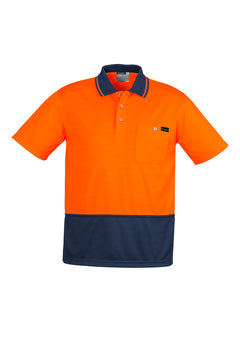Men's Hi Vis Comfort Back Short Sleeve Polo - Orange/Navy