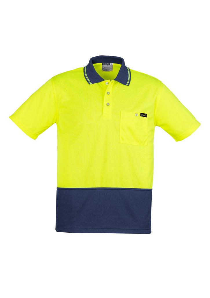 Men's Hi Vis Comfort Back Short Sleeve Polo - Yellow/Navy