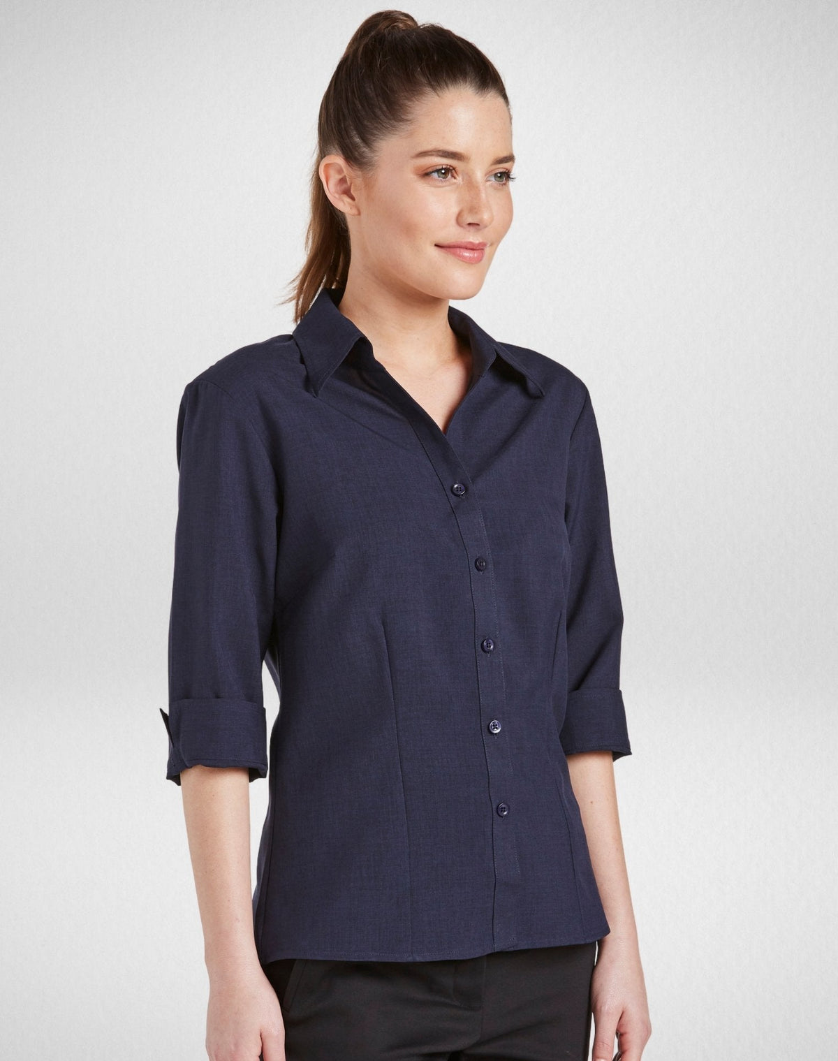 Women's Climate Smart Semi Fit 3/4 Sleeve Shirt in Dark Navy