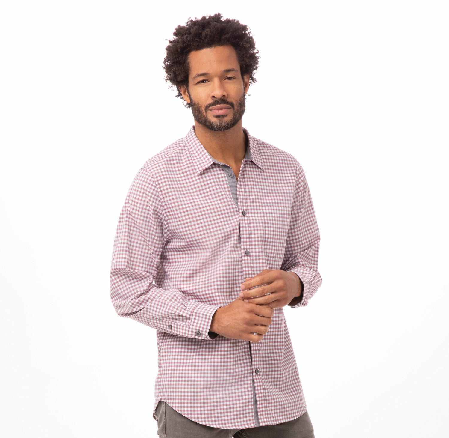 Men's Gingham Long Sleeve Dress Shirt