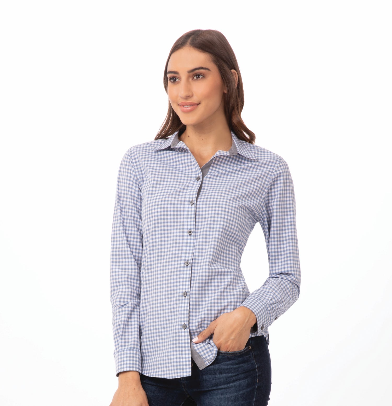 Women's Gingham Long Sleeve Dress Shirt