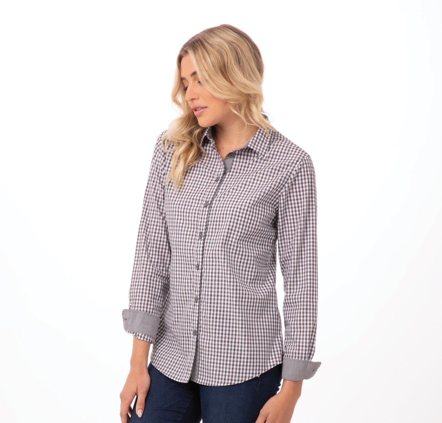 Women's Gingham Long Sleeve Dress Shirt